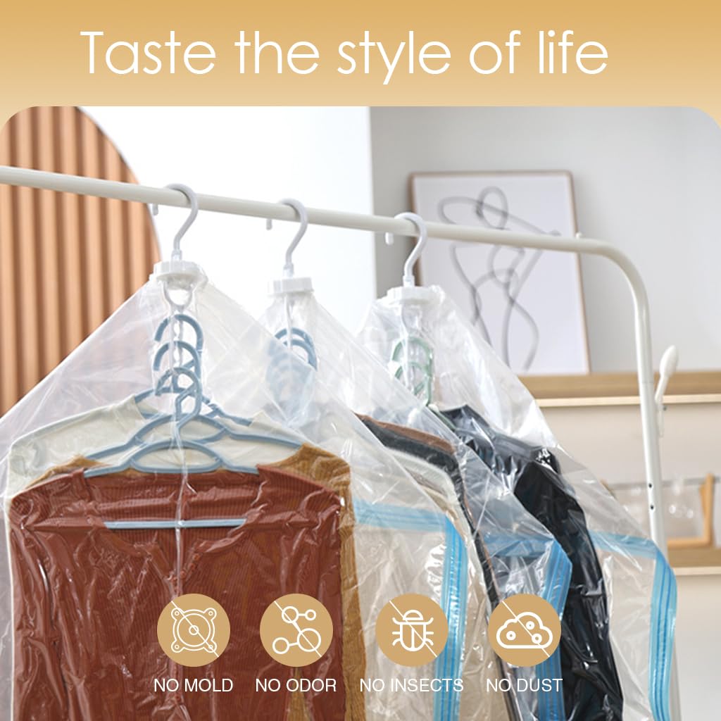 HASTHIP 4Pcs Hanging Vacuum Storage Bags for Clothes - 41''& 57'' Long Dustproof Wardrobes Vacuum Clothes Bags, Space Saving Vacuum Storage Bags (27.5 inches width) HASTHIP 4Pcs Hanging Vacuum Storage Bags for Clothes - 41''& 57'' Long Dustproof Wardrobes Vacuum Clothes Bags, Space Saving Vacuum Storage Bags (27.5 inches width)